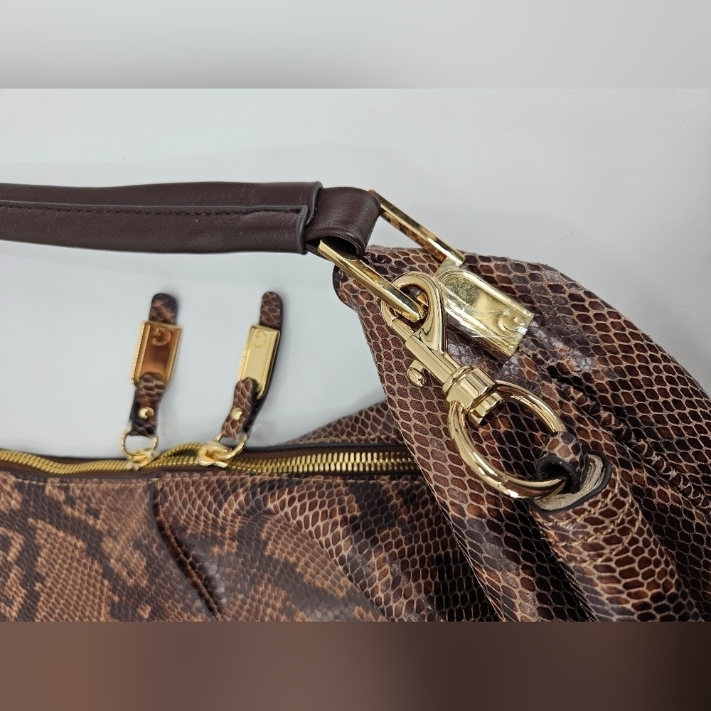 GILI Got To Love It Large LEATHER Emb SNAKE Choc Brown TASSEL Hobo Bag PURSE - Picture 14 of 14